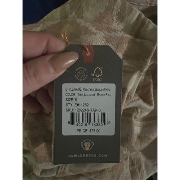 Howler Brothers NWT Ranchero Polo Small Taki Jacquard Brown Rice - Picture 5 of 5